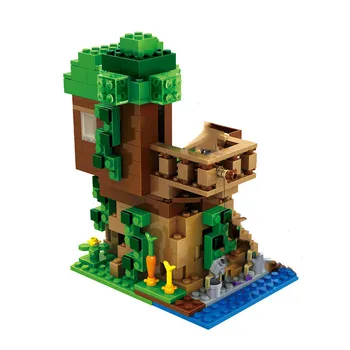 Puu Maja Small Building Blocks Komplekti Koos Steve Tegevus Arvandmed Ühilduvad Minu Maailma MinecraftINGlys Komplekti Mänguasjad Lastele