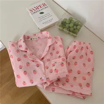 Puuvill maasika pidžaama komplekt suvel sleepwear naised 2-osaline komplekt, kodu riided lühikese varrukaga pluus, lühikesed püksid loungwear set Y597 22577