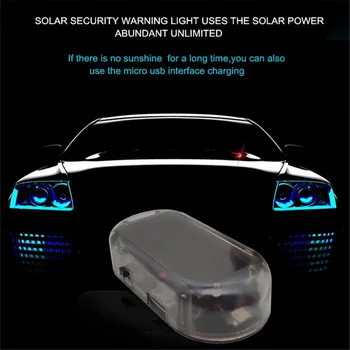 Päikese USB Power Auto Alarm Kerge alarmseade, Välk Vilgub Võltsitud Auto Led Flash Lamp Vilgub Punane Sinine Uuendus 6057