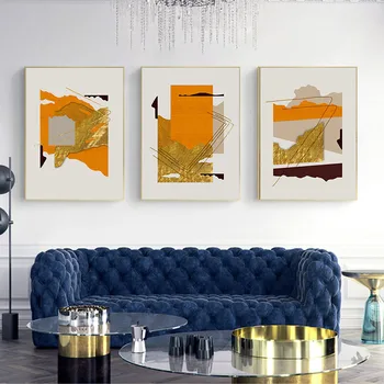 Põhjamaade Kaasaegse Gold Foil Line Oranž Geomeetriline Plakati Pilt Abstract Light Luksus Lõuend Seina Kunstnik Kodu Kaunistamiseks Maali 146491
