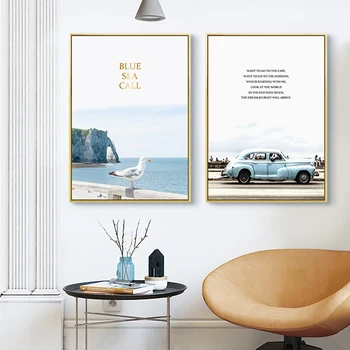 Põhjamaade Kajakas auto hoone Seina Art Canvas Poster ja Printida Lõuendile Maali seascape Dekoratiivne Pilt Seinamaaling elutoas