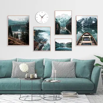 Põhjamaade Metsa Plakatid ja Pildid Paat Mountain Lake Seina Art Lõuend Maali Skandinaavia Plakat Seina Pilte elutuba Decor