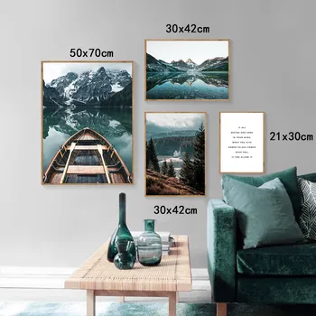 Põhjamaade Metsa Plakatid ja Pildid Paat Mountain Lake Seina Art Lõuend Maali Skandinaavia Plakat Seina Pilte elutuba Decor