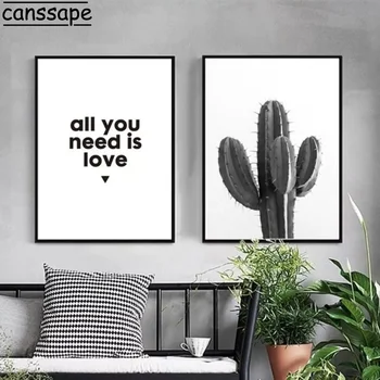 Põhjamaade Plakatid ja Prindib Must ja Valge Maalid Line Plakat Cactus Prindi Käsi Südame Maali Kaasaegne Seina Pilte Home Decor