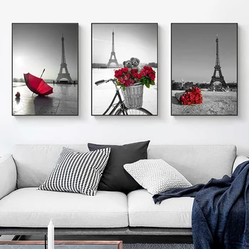 Põhjamaade Punane Lill, Roos Vihmavari DIY 5D Diamond Maali Eiffeli Torni Seina Art Plakatid Seina Pilt elutuba Home Decor