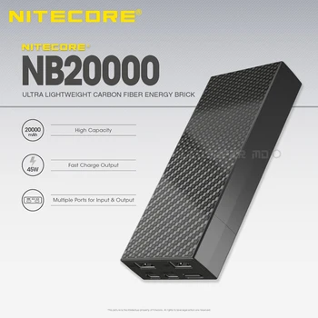 Põimunud süsinikkiust Lehed Nitecore NB20000 QC-USB-4-Port 20000mAh Power Bank
