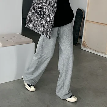 Püksid Naiste Minimalistlik Värviga Ulzzang Tänaval Otse Täispikk Naiste Püksid Elastne Vöökoht Vaba Aja Veetmise Iga Päev Hipster Basic