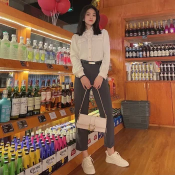 Püksid Naiste Mood Tahked Värvi Tiivad Vabaaja Slim Pikad Püksid Stiilne Äri Mujer Retro Vöö Korea Stiilis Elegantne Suve