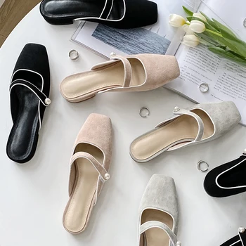 QUTAA 2021 Female Slides Square Heel Kid Suede Slingback Concise Sandals Square Toe New Summer Casual Women Shoes Size 34-40