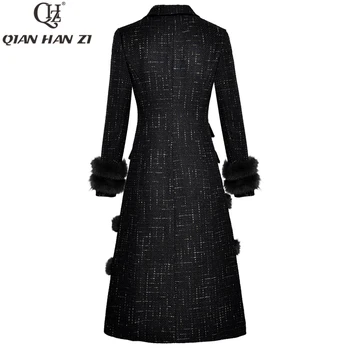 Qian Han Zi 2020 disainer pika talve mantel Naiste Pikk Varrukas, Slim Küülik karusnaha Topelt Karavan Mood Jakk Soe Overcoat