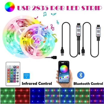 RGB 5V USB 2835 LED Light Strips Bluetooth Kontroll Infrapuna Paindlik Lindi Diood Teenetemärgi Taust Lamp TV Festival Magamistuba