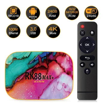 RK88 MAX+ Android 11.0 Smart TV Box 32/64/128GB 4K 1080P Full HD RK3318 2.4 G/5G, WiFi, BT Media Player Set Top Box