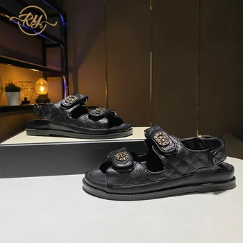 RY-RELAA Euroopa naiste kingad Ehtne Nahk sandaalid naistele 2021 Suvel uus stiil kontsad naiste ins sandaalid naistele Korter kingad
