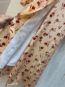 Raja Moe Silk Naiste Kleit 2021 Kõrge Kvaliteediga V-Kaeluse Flower Print Elegantne Vöö Põlvikud Partei Puhkus Siidist Kleit