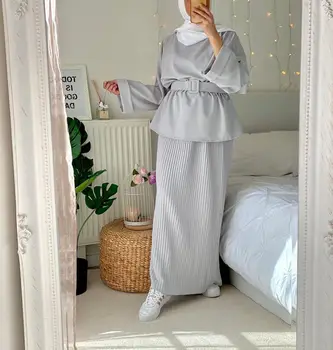 Ramadan 2 Tööd Naistele, Moslemi Komplekti Plisseeritud Seelik Kleit Türgi Abaya Dubai Eid Mubarak Islam Seal Kaftan De Moda Musulmana Komplektid