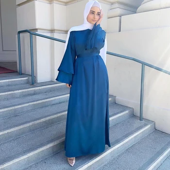 Ramadan Eid Mood Satinlike Kleit Dubai Abaya Naiste Suve Jooksul Põletatud Varrukad Hijab Kleidid, Moslem, Islam Türgi Riided Pronks 184485