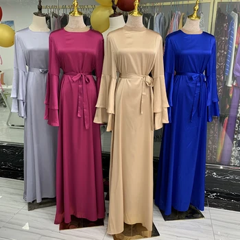 Ramadan Eid Mood Satinlike Kleit Dubai Abaya Naiste Suve Jooksul Põletatud Varrukad Hijab Kleidid, Moslem, Islam Türgi Riided Pronks