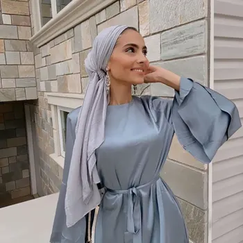 Ramadan Eid Mood Satinlike Kleit Dubai Abaya Naiste Suve Jooksul Põletatud Varrukad Hijab Kleidid, Moslem, Islam Türgi Riided Pronks