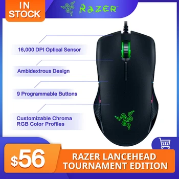 Razer Lancehead Tournament Edition Gaming Mouse 16000 DPI Optiline Sensor Mehaanilised Lülitid Chroma RGB Valgustus Hiirt Mängija