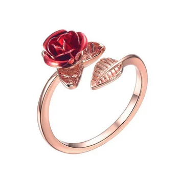Red Rose Garden Lille Lehed Lahti Ringi кольцо Resizable sõrmustes Naiste Jaoks ystävänpäivä Kingitus Ehted