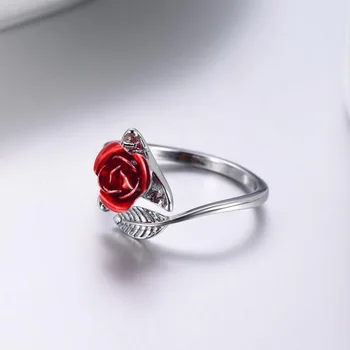 Red Rose Garden Lille Lehed Lahti Ringi кольцо Resizable sõrmustes Naiste Jaoks ystävänpäivä Kingitus Ehted