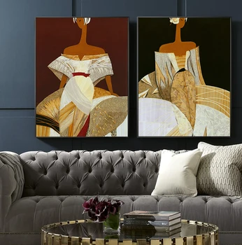 Retro Elegantne Naiste Lõuendile Maali Abstraktse Kleit Plakatid ja Pildid Mood Seina Art Pilte elutuba Kodu Kaunistamiseks 129765