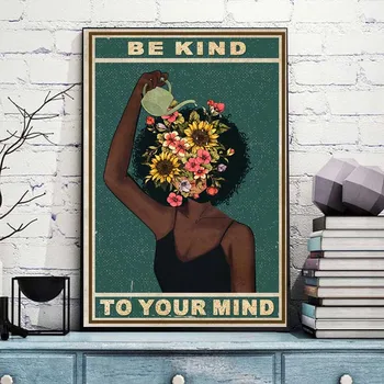 Retro Must Tüdruk Vaimse Tervise Plakat Psühholoogia Ravida Teid Positiivne Art Prints Aafrika Naine, Lõuend Maali Home Decor