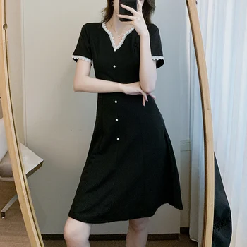 Retro Sifonki Kleit 2021 Suvel Naiste Kõrge Vöökoht Lühikesed Varrukad Mini Kleit Mood Vestido Vintage 59352