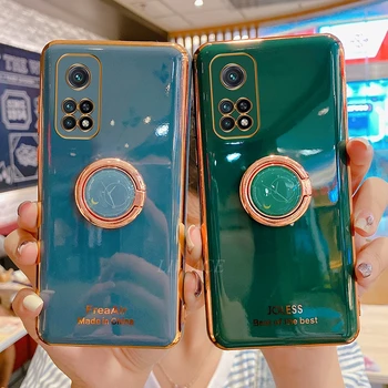 Ringi Omanik Pehmest Silikoonist Telefon Seista Puhul Xiaomi Mi 10t Pro 10tpro Mi10t Luksus Glitter Plating Gold Kaitseraua Kate Tagasi