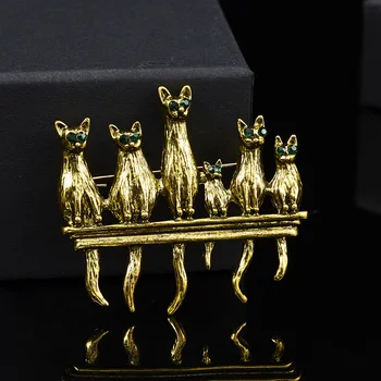 Rinhoo 6 Armas Kasside Emailiga Pin-Vintage Roheline Rhinestone Silmad Kass Prossid Naiste Loomade Kassipoeg Vabaaja Pool Sõle Sõrmed Kingitused