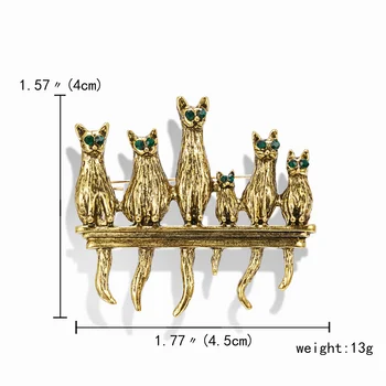 Rinhoo 6 Armas Kasside Emailiga Pin-Vintage Roheline Rhinestone Silmad Kass Prossid Naiste Loomade Kassipoeg Vabaaja Pool Sõle Sõrmed Kingitused