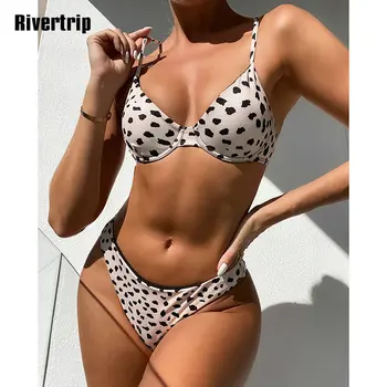 Rivertrip Soonilised Bikinis Seksikas Naiste Ujumistrikood Push Up Supelrõivad 2021 Uus Suvi Biquini V-kaeluse ujumispüksid Leopard Beachwear