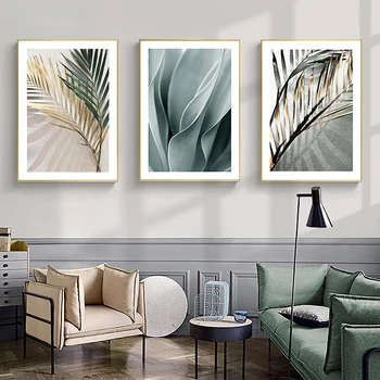 Roheline Palm Leaf Seina Art Kuldne Lehed Lõuendile Maali Minimalistlik Plakatid ja Prindib Pildi elutuba Teenetemärgi Kodus