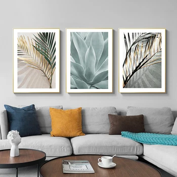Roheline Palm Leaf Seina Art Kuldne Lehed Lõuendile Maali Minimalistlik Plakatid ja Prindib Pildi elutuba Teenetemärgi Kodus
