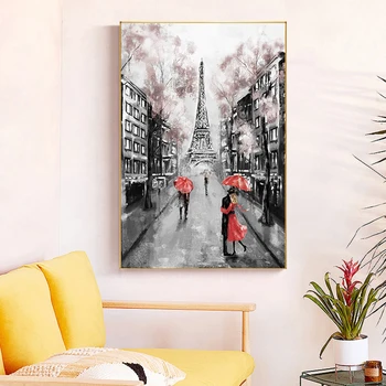 Romantiline Paar Eiffeli Torn Lõuend Maalid Kunsti Plakatid ja Pildid Referaat Pariisi Maastiku Seina Pildid elutuba
