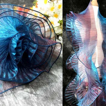 Romantiline ühe kihi organza plisseeritud pits laine suur pits pulmakleit disainer kangas, pits tarvikud