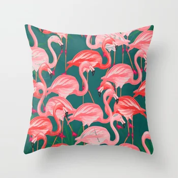 Roosa Flamingo Visata padjapüür Troopiline Lille Taimed padjakatted on Kodus Diivan Tool Dekoratiivsed Padjapüürid 75038