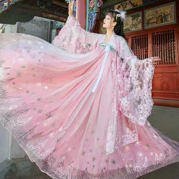 Roosa Hanfu Naiste Haldjas Kostüüm Cosplay Hiina Traditsiooniline Kleit Set Sära Pluss Suurus Äärisejoon Naiste Rõivad 107187