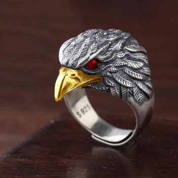 S silver originaalne disain Jaapani ja korea trendikas retro liialdatud võimutsev eagle avamine reguleeritav meeste sõrmus