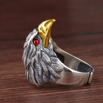 S silver originaalne disain Jaapani ja korea trendikas retro liialdatud võimutsev eagle avamine reguleeritav meeste sõrmus