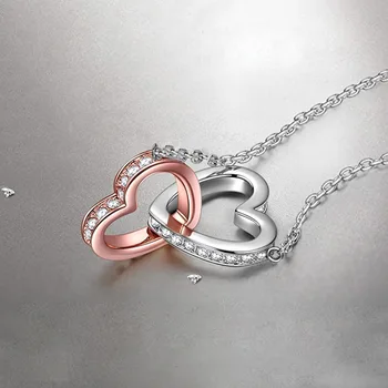 S925 Double Heart Kaelakee Keti Naiste Crystal Seotud Kaelakeed emadepäeva Kingitus Emale Sünnipäevaks Ehteid
