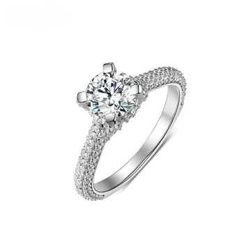 S925 Sterling Silver White Gold Ring Sillutada Moissanite kihlasormus Naiste Luksus Ehted Halo Pulm Teemant Sõrmus 143933