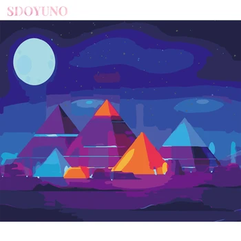 SDOYUNO Raami DIY õli värvimine poolt numbrid täiskasvanutele värvikas püramiid maastiku piltide numbrid akrüül värvid maali