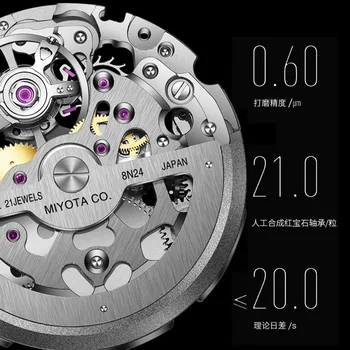 SINOBI Õõnes Automaatne Vaata Mees Mehaanilised kellad Jaapani Miyota Liikumine Meeste Käekellad Luksus Käekellad 19 184224