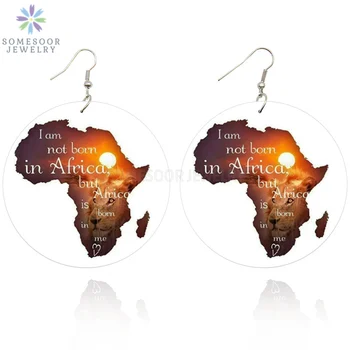 SOMESOOR Värvitud Afro Lõvi Must Kunsti-Kaart Puidust Tilk Kõrvarõngad Aafrika Sündinud Mulle Öelda, Puit Tolknema Ehted Naistele Kingitusi