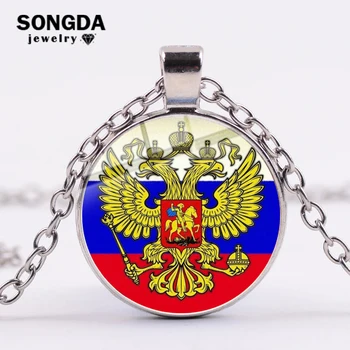 SONGDA vene Riigi Vapp Kahe otsaga Double Eagle Kaelakee Kommunistliku Venemaa Lipu 3D Trükitud Klaasist Ripats Kaelakee Suveniiri