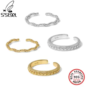 S'STEEL Disainer Rõngad Sterling Hõbe 925 Naiste Minimalistlik Ring Rant Ebaregulaarne Trendikas Kuld Twist Laineline Avatud Ring Ehted