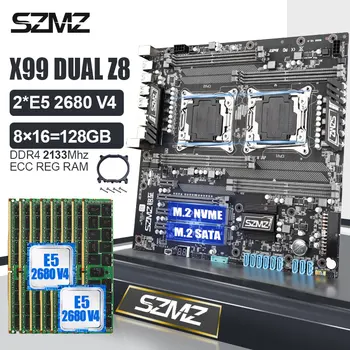 SZMZ X99 DUAL Emaplaadi Combo 2 Tk Xeon E5 2680 V4 CPU 8*16 GB DDR4 RAM Kit Emaplaadi Komplekti LGA 2011 V3 alusplaat X99