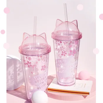 Sakura BPA Vaba Plastikust Topsi Koos Kaantega Ja Õled Vee Pudel Kohvi Kruus Mahl, Piim õled cup Peidetud Õled Ice Cup