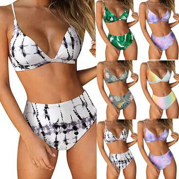 Seksikas Naiste Bikiinid Prindi Sidemega kaheosalised Ujumisriided Ujumistrikoo Beachwear Seatud daamid купальники женские 2021